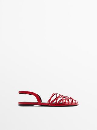 Massimo Dutti, Red Slingback Shoes with Multiple Straps