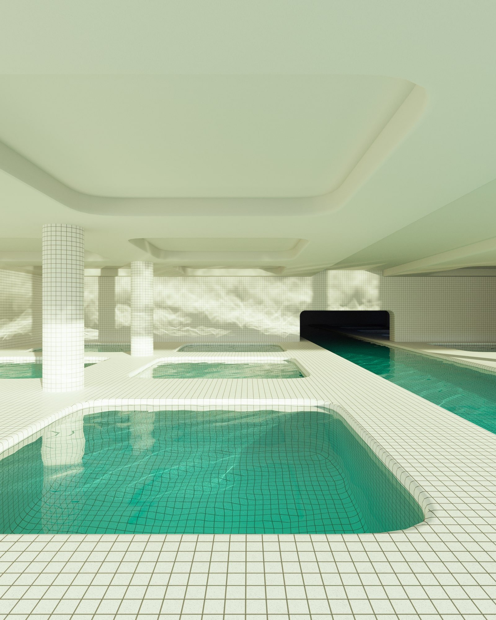 Watch Jared Pike’s Soothing, Oasis Dream Pools Ripple Against Geometric White-Tiled Designs